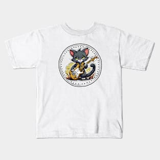 Black Cat With a Bass Guitar Kids T-Shirt